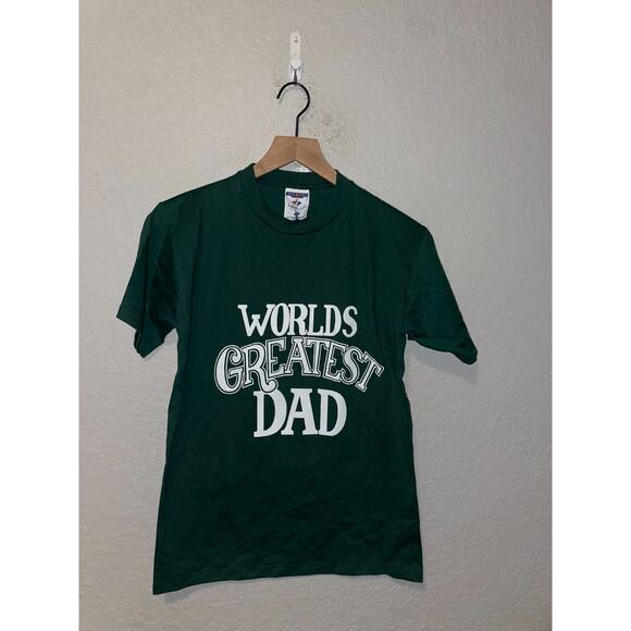 Vintage Worlds Greatest Dad Shirt Green Tee 1990s VTG Jerzees Small USA 90s - Picture 1 of 8